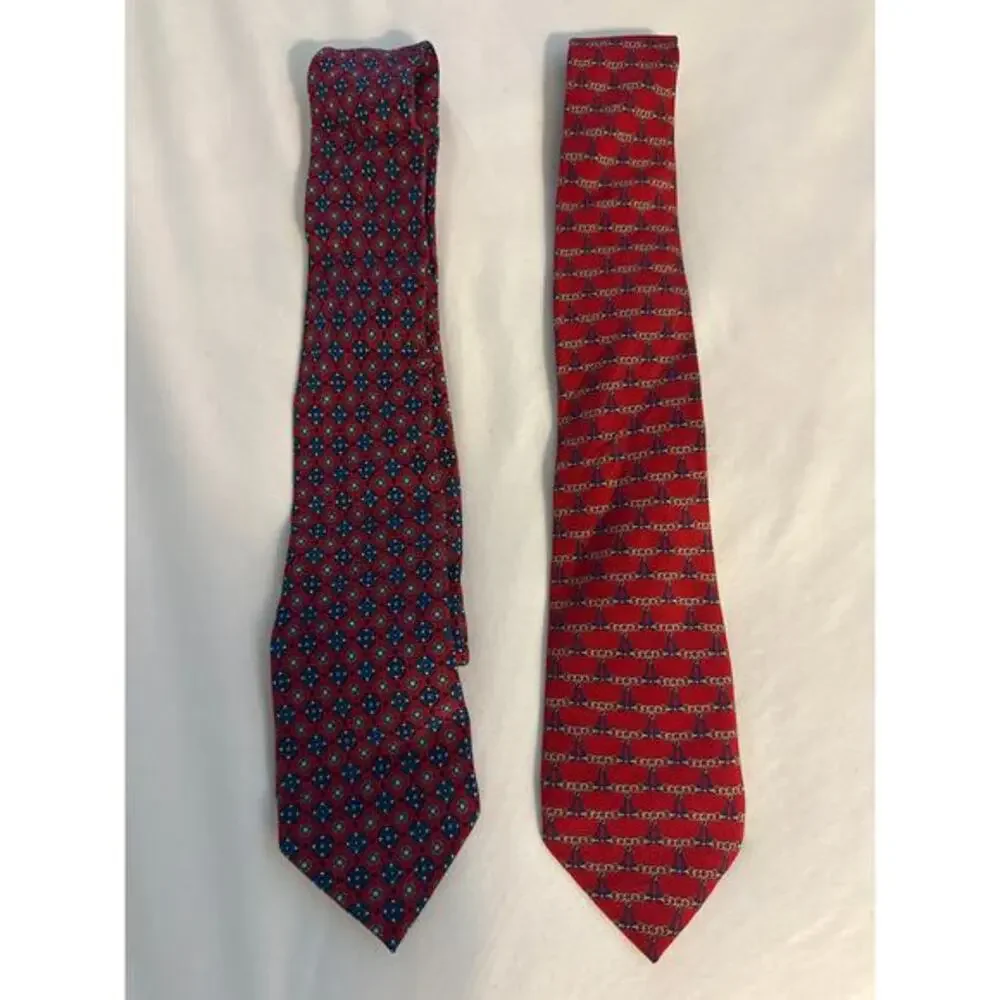 Fumagalli’s‎ Vintage 100% Silk Red Preppy Chain Floral Lot of Ties